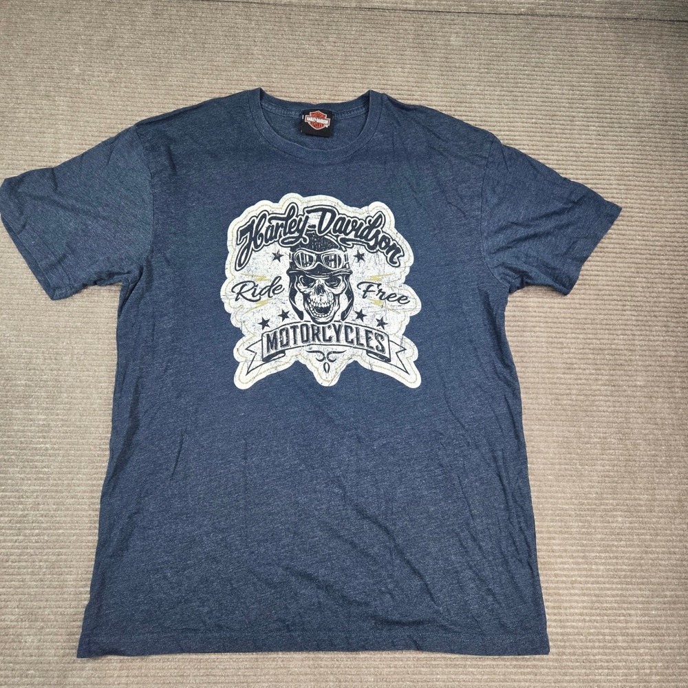 Harley-Davidson Mens Large Blue Ride Free Skull Aruba Graphic T-Shirt